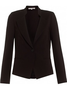 Perla Jacket - pattern: plain; style: single breasted blazer; collar: standard lapel/rever collar; predominant colour: black; occasions: casual, evening, work, occasion; length: standard; fit: tailored/fitted; fibres: viscose/rayon - stretch; sleeve length: long sleeve; sleeve style: standard; collar break: low/open; pattern type: fabric; texture group: jersey - stretchy/drapey