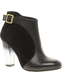 Atomic Leather Ankle Boots With Perspex Heel - predominant colour: black; occasions: casual, evening, work; material: leather; heel height: high; embellishment: buckles; heel: block; toe: round toe; boot length: ankle boot; style: standard; finish: plain; pattern: plain; secondary colour: clear