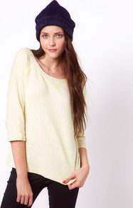 Sweat With Neon Trim - neckline: round neck; pattern: plain; style: sweat top; predominant colour: primrose yellow; occasions: casual; length: standard; fibres: cotton - mix; fit: loose; sleeve length: 3/4 length; sleeve style: standard; pattern type: fabric; texture group: jersey - stretchy/drapey