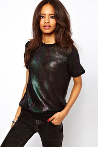 Jumper With Rainbow Foil - pattern: plain; length: below the bottom; style: standard; secondary colour: black; occasions: casual, evening; fibres: acrylic - 100%; fit: loose; neckline: crew; predominant colour: multicoloured; sleeve length: short sleeve; sleeve style: standard; texture group: knits/crochet; trends: metallics; pattern type: knitted - other