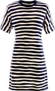 Stripe Print Knitted Dress - style: t-shirt; length: mid thigh; pattern: horizontal stripes; predominant colour: ivory; secondary colour: navy; occasions: casual; fit: body skimming; fibres: cotton - 100%; neckline: crew; sleeve length: short sleeve; sleeve style: standard; pattern type: fabric; texture group: jersey - stretchy/drapey