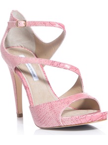 Jujette Sandals - predominant colour: blush; occasions: evening, occasion; material: leather; heel height: high; ankle detail: ankle strap; heel: platform; toe: open toe/peeptoe; style: strappy; finish: plain; pattern: animal print
