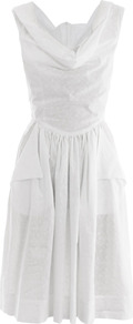 Amaryllis Cotton Dress - neckline: cowl/draped neck; pattern: plain; sleeve style: sleeveless; style: prom dress; bust detail: ruching/gathering/draping/layers/pintuck pleats at bust; predominant colour: white; occasions: casual; length: on the knee; fit: fitted at waist & bust; fibres: cotton - 100%; hip detail: structured pleats at hip; sleeve length: sleeveless; texture group: cotton feel fabrics; pattern type: fabric