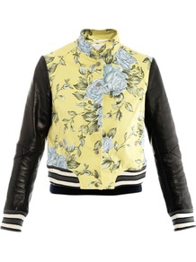 Cambridge Bomber Jacket - collar: standard biker; length: cropped; fit: slim fit; style: bomber; predominant colour: primrose yellow; secondary colour: black; occasions: casual; fibres: cotton - stretch; sleeve length: long sleeve; sleeve style: standard; texture group: cotton feel fabrics; trends: high impact florals; collar break: high/illusion of break when open; pattern type: fabric; pattern size: standard; pattern: florals