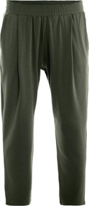 Dramma Trousers - pattern: plain; waist detail: elasticated waist; style: peg leg; waist: mid/regular rise; predominant colour: dark green; occasions: casual, evening, holiday; length: ankle length; fibres: cotton - stretch; fit: tapered; pattern type: fabric; texture group: jersey - stretchy/drapey