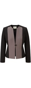 Colour Block Ponte Jacket - pattern: plain; style: single breasted blazer; collar: round collar/collarless; secondary colour: chocolate brown; predominant colour: black; occasions: work, occasion; length: standard; fit: tailored/fitted; fibres: polyester/polyamide - stretch; sleeve length: long sleeve; sleeve style: standard; texture group: crepes; collar break: medium; pattern type: fabric