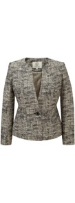 Stone Tweed Jacket - style: single breasted blazer; collar: round collar/collarless; pattern: herringbone/tweed; predominant colour: mid grey; occasions: casual, work; length: standard; fit: tailored/fitted; fibres: cotton - mix; sleeve length: long sleeve; sleeve style: standard; collar break: medium; pattern type: fabric; texture group: tweed - light/midweight