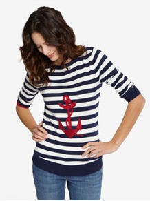 Anchor Womens Intasia Jumper Navstrp - neckline: round neck; pattern: horizontal stripes; style: standard; secondary colour: white; predominant colour: navy; occasions: casual, holiday; length: standard; fit: standard fit; sleeve length: 3/4 length; sleeve style: standard; texture group: knits/crochet; pattern type: knitted - other; pattern size: standard; fibres: viscose/rayon - mix