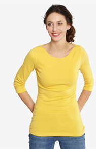 Keelson Womens 3 4 Sleeve Jersey Top Yellow - neckline: round neck; pattern: plain; style: t-shirt; predominant colour: yellow; occasions: casual, holiday; length: standard; fibres: cotton - stretch; fit: body skimming; sleeve length: long sleeve; sleeve style: standard; pattern type: fabric; texture group: jersey - stretchy/drapey