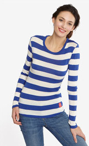 Gina Womens Striped Jersey Top Dkblue - neckline: round neck; pattern: striped; secondary colour: ivory; predominant colour: royal blue; occasions: casual; length: standard; style: top; fibres: cotton - mix; fit: body skimming; sleeve length: long sleeve; sleeve style: standard; texture group: jersey - clingy; pattern type: fabric; pattern size: standard