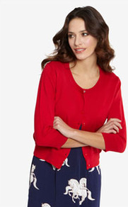 Annie Womens Plain Cardigan Redbus - neckline: round neck; pattern: plain; predominant colour: true red; occasions: casual, work; length: standard; style: standard; fibres: cotton - stretch; fit: standard fit; sleeve length: 3/4 length; sleeve style: standard; pattern type: fabric; texture group: jersey - stretchy/drapey