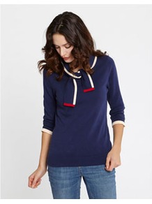 Merle Womens 3 4 Sleeve Jumper Navy - neckline: round neck; pattern: plain; bust detail: added detail/embellishment at bust; style: standard; predominant colour: navy; occasions: casual, holiday; length: standard; fibres: cotton - 100%; fit: standard fit; sleeve length: 3/4 length; sleeve style: standard; texture group: knits/crochet; pattern type: knitted - other