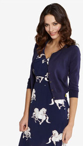 Annie Womens Plain Cardigan Navy - neckline: round neck; pattern: plain; predominant colour: navy; occasions: casual, work; length: standard; style: standard; fibres: cotton - stretch; fit: standard fit; sleeve length: 3/4 length; sleeve style: standard; texture group: knits/crochet; pattern type: knitted - other