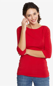 Keelson Womens 3 4 Sleeve Jersey Top Redbus - neckline: slash/boat neckline; pattern: plain; style: t-shirt; predominant colour: true red; occasions: casual; length: standard; fibres: cotton - stretch; fit: body skimming; sleeve length: 3/4 length; sleeve style: standard; pattern type: fabric; texture group: jersey - stretchy/drapey