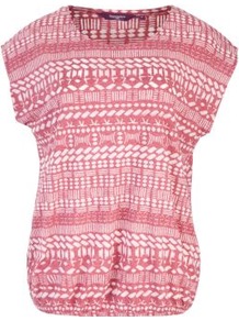 Inspire Red Aztec Print Burnout T Shirt - neckline: round neck; sleeve style: dolman/batwing; style: t-shirt; secondary colour: ivory; predominant colour: pink; occasions: casual, holiday; length: standard; fibres: cotton - 100%; fit: body skimming; sleeve length: short sleeve; pattern type: fabric; pattern size: standard; pattern: patterned/print; texture group: jersey - stretchy/drapey