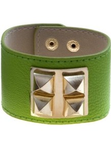 Bright Green Pyramid Stud Square Cuff - predominant colour: lime; secondary colour: gold; occasions: casual, evening, holiday; style: cuff; size: large/oversized; finish: plain; material: faux leather; embellishment: studs