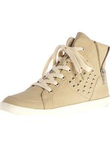 Stone Stud Hi Tops - predominant colour: stone; occasions: casual; material: faux leather; heel height: flat; embellishment: studs; heel: standard; toe: round toe; boot length: ankle boot; style: high top; finish: plain; pattern: plain