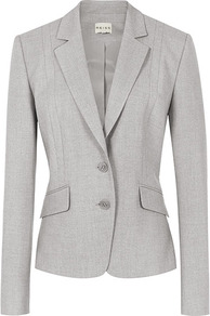 Aretha Jen Slim Fit Jacket - pattern: plain; style: single breasted blazer; length: below the bottom; collar: standard lapel/rever collar; predominant colour: light grey; occasions: casual, evening, work; fit: tailored/fitted; fibres: polyester/polyamide - stretch; waist detail: fitted waist; sleeve length: long sleeve; sleeve style: standard; collar break: medium; pattern type: fabric; texture group: other - light to midweight