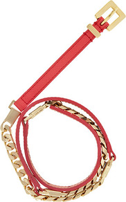 Benelle Leather And Chain Mix Belt - predominant colour: bright orange; secondary colour: gold; occasions: casual, evening, work, holiday; type of pattern: light; style: chainlink; size: skinny; worn on: waist; material: chain/metal; pattern: plain; finish: metallic; embellishment: chain/metal