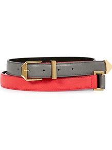 Alexa Diamond Hardware Double Wrap Belt - predominant colour: true red; secondary colour: mid grey; occasions: casual, evening, work, holiday; type of pattern: light; style: classic; size: standard; worn on: waist; material: leather; finish: plain; pattern: colourblock