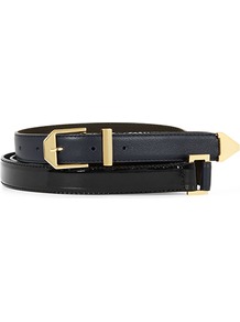 Alexa Diamond Hardware Double Wrap Belt - predominant colour: black; occasions: casual, evening, work; type of pattern: standard; style: classic; size: standard; worn on: waist; material: leather; pattern: plain; finish: plain