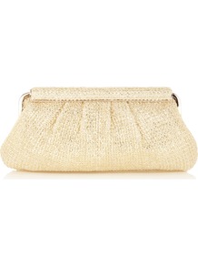 Metallic Snap Clutch Bag - predominant colour: ivory; secondary colour: gold; occasions: evening, occasion, holiday; type of pattern: light; style: clutch; length: hand carry; size: small; material: fabric; pattern: plain; trends: metallics; finish: metallic; embellishment: chain/metal