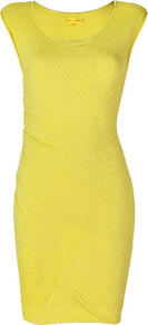 Pernot Pointelle Dress - neckline: round neck; fit: tight; pattern: plain; sleeve style: sleeveless; style: bodycon; waist detail: twist front waist detail/nipped in at waist on one side/soft pleats/draping/ruching/gathering waist detail; hip detail: fitted at hip; predominant colour: yellow; occasions: casual, evening, holiday; length: just above the knee; fibres: viscose/rayon - stretch; sleeve length: sleeveless; pattern type: fabric; texture group: jersey - stretchy/drapey
