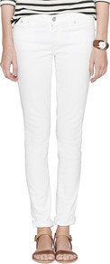 Skinny Colored Denim - style: skinny leg; length: standard; pattern: plain; waist: low rise; pocket detail: traditional 5 pocket; predominant colour: white; occasions: casual, evening, holiday; fibres: cotton - stretch; texture group: denim; pattern type: fabric