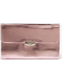 Patent Leatherette Clutch - predominant colour: blush; occasions: casual, evening, occasion; type of pattern: standard; style: clutch; length: hand carry; size: standard; material: faux leather; pattern: plain; trends: metallics; finish: patent
