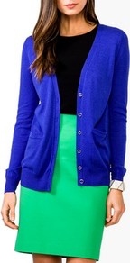 Essential V Neck Cardigan - neckline: plunge; pattern: plain; length: below the bottom; predominant colour: royal blue; occasions: casual; style: standard; fibres: cotton - mix; fit: standard fit; sleeve length: long sleeve; sleeve style: standard; texture group: knits/crochet; pattern type: knitted - fine stitch
