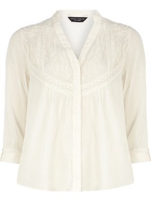 Ivory Embroidered Smock Top - neckline: v-neck; pattern: plain; bust detail: added detail/embellishment at bust; style: blouse; predominant colour: ivory; occasions: casual, work, holiday; length: standard; fibres: cotton - 100%; fit: straight cut; sleeve length: 3/4 length; sleeve style: standard; texture group: cotton feel fabrics; pattern type: fabric; embellishment: embroidered
