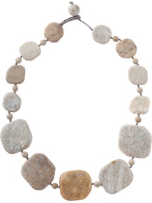 Jane Large Flat Chrysanthemum Bead Statement Necklace - secondary colour: camel; predominant colour: stone; occasions: casual, evening, work, occasion, holiday; style: choker/collar; length: short; size: standard; material: fabric; finish: plain; embellishment: beading