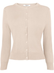 Betty Silk Fitted Cardigan Cream Champagne - neckline: round neck; pattern: plain; predominant colour: blush; occasions: casual, work; length: standard; style: standard; fibres: silk - mix; fit: standard fit; sleeve length: long sleeve; sleeve style: standard; texture group: knits/crochet; pattern type: knitted - fine stitch
