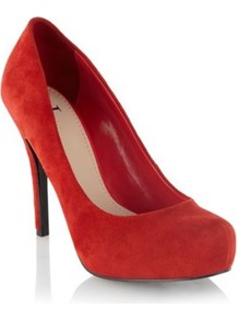 Red Suede High Heel Platform Court Shoes - predominant colour: true red; occasions: evening, work, occasion; material: suede; heel height: high; heel: stiletto; toe: round toe; style: courts; finish: plain; pattern: plain
