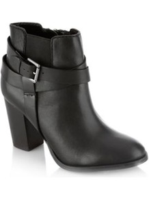 Josie Black Strapped Mid Ankle Boots - predominant colour: black; occasions: casual, evening, work; material: faux leather; heel height: high; embellishment: buckles; heel: standard; toe: round toe; boot length: ankle boot; style: standard; finish: plain; pattern: plain