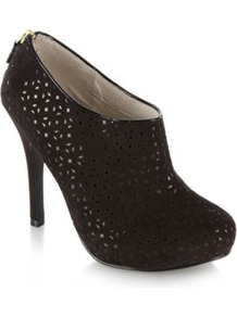 Black Cut Out Faux Suede Shoe Boots - predominant colour: black; occasions: casual, evening; material: fabric; heel height: high; heel: stiletto; toe: round toe; boot length: shoe boot; style: standard; finish: plain; pattern: plain