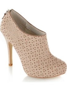 Natural Cut Out Faux Suede Shoe Boots - predominant colour: nude; occasions: casual, evening; material: fabric; heel height: high; heel: stiletto; toe: round toe; boot length: shoe boot; style: standard; finish: plain; pattern: plain