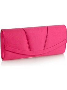 Bright Pink Curved Panel Clutch Bag - predominant colour: hot pink; occasions: evening, occasion; style: clutch; length: hand carry; size: small; material: satin; pattern: plain; finish: plain