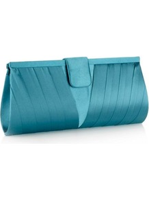 Turquoise Pleat Corner Clutch Bag - predominant colour: turquoise; occasions: evening, occasion; style: clutch; length: hand carry; size: small; material: satin; embellishment: pleated; pattern: plain; finish: plain