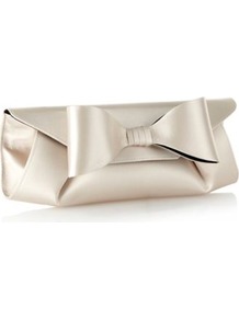 Designer Light Gold Oversized Bow Clutch Bag - predominant colour: champagne; occasions: evening, occasion; style: clutch; length: hand carry; size: small; material: satin; pattern: plain; finish: plain; embellishment: bow
