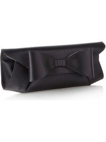 Designer Black Oversized Bow Clutch Bag - predominant colour: black; occasions: evening, occasion; style: clutch; length: hand carry; size: small; material: satin; pattern: plain; finish: plain; embellishment: bow