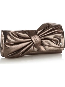 Metallic Bow Clutch Bag - predominant colour: bronze; occasions: evening, occasion; style: clutch; length: hand carry; size: small; material: fabric; pattern: plain; trends: metallics; finish: metallic; embellishment: bow