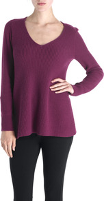 Cashangora Rib Front Sweater - neckline: low v-neck; pattern: plain; style: standard; predominant colour: purple; occasions: casual, work; length: standard; fibres: wool - mix; fit: loose; sleeve length: long sleeve; sleeve style: standard; texture group: knits/crochet; pattern type: knitted - other