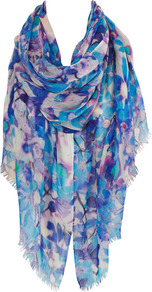 Milan Print Wrap - predominant colour: turquoise; occasions: casual, evening, work, holiday; type of pattern: heavy; style: pashmina; size: large; material: fabric; embellishment: fringing; pattern: florals, patterned/print; trends: statement prints