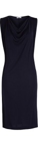 Dark Navy Emerie Jersey Dress - style: shift; neckline: cowl/draped neck; pattern: plain; sleeve style: sleeveless; bust detail: ruching/gathering/draping/layers/pintuck pleats at bust; predominant colour: navy; occasions: evening, occasion; length: on the knee; fit: body skimming; fibres: viscose/rayon - 100%; sleeve length: sleeveless; pattern type: fabric; texture group: jersey - stretchy/drapey
