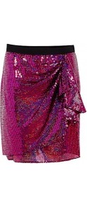 Embellished Tulle Sequin Skirt With Side Gather Detail Dk - length: mid thigh; pattern: plain; style: wrap/faux wrap; waist detail: elasticated waist; waist: mid/regular rise; predominant colour: hot pink; occasions: evening; fibres: nylon - mix; trends: metallics; hip detail: ruffles/tiers/tie detail at hip; fit: straight cut; pattern type: fabric; texture group: net/tulle; embellishment: sequins