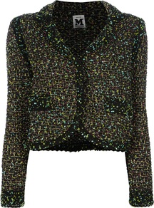 Cropped Boucle Jacket - style: single breasted blazer; length: cropped; collar: standard lapel/rever collar; pattern: herringbone/tweed; predominant colour: black; occasions: casual, work; fit: tailored/fitted; fibres: cotton - mix; sleeve length: long sleeve; sleeve style: standard; collar break: medium; pattern type: fabric; pattern size: standard; texture group: woven bulky/heavy
