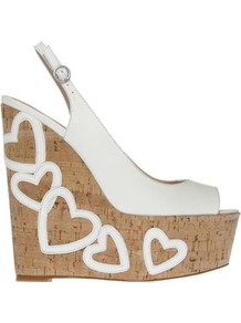 Nuovo Leather Wedges - predominant colour: white; occasions: casual, evening, holiday; material: leather; heel: wedge; toe: open toe/peeptoe; style: standard; finish: plain; pattern: plain; heel height: very high