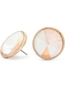 Large Circular Crystal Stud Earring - predominant colour: coral; secondary colour: gold; occasions: casual, evening, work, occasion, holiday; style: stud; length: short; size: standard; material: chain/metal; fastening: pierced; finish: plain; embellishment: crystals