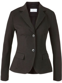 Jersey Blazer - pattern: plain; style: single breasted blazer; collar: standard lapel/rever collar; predominant colour: black; occasions: casual, evening, work; length: standard; fit: tailored/fitted; fibres: viscose/rayon - stretch; sleeve length: long sleeve; sleeve style: standard; texture group: cotton feel fabrics; collar break: medium; pattern type: fabric